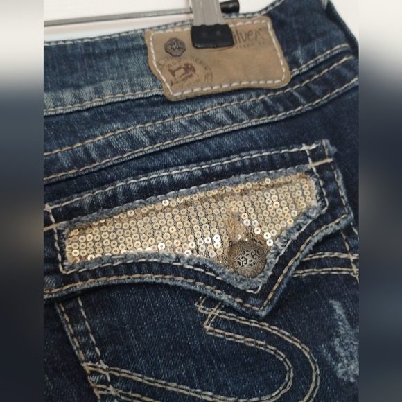 Silver jeans with fun, gold sequin back pockets - Picture 3 of 5